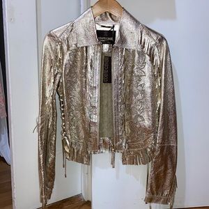 Metallic Gold Leather Jacket